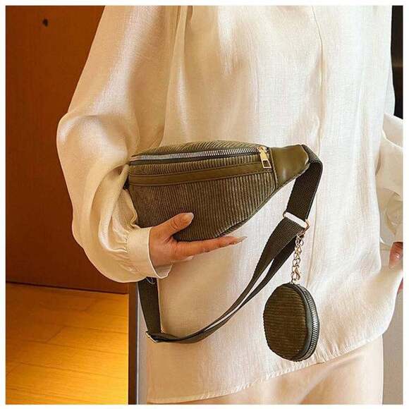 Corduroy Waist Bag with Coin Purse - Picture 2 of 3